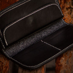 Handmade Leather Black Mens Chain Biker Wallet Cool Leather Wallet Long Clutch Wallets for Men