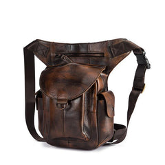 Coffee Leather Men Belt Pouch Vintage Drop Leg Bag Biker Purse Side Belt Bag for Men - iwalletsmen