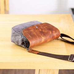 Leather Canvas Mens Small Side Bag Gray Courier Bag Postman Bag Messenger Bag for Men - iwalletsmen
