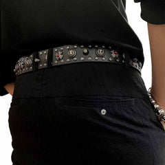 Badass Mens Leather Lizard Rivet Rock Punk Belt Motorcycle Belt Leather Belt For Men - iwalletsmen