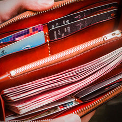 Handmade Leather Mahākāla Mens Chain Biker Wallet Cool Leather Wallet Long Clutch Wallets for Men
