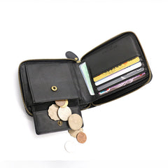 Leather Mens Black Zipper Small Wallet Front Pocket Wallet Small Wallet for Men - iwalletsmen