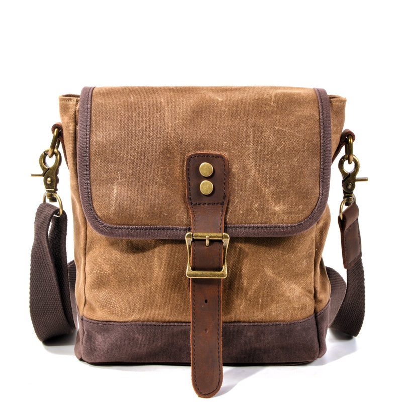 Cool Canvas Leather Mens Small Green Messenger Bag Vertical Side Bag Shoulder Bag For Men - iwalletsmen