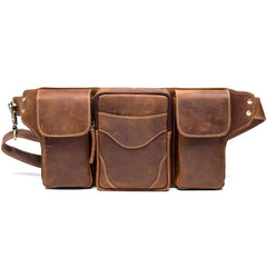 Cool Brown Leather Mens Fanny Pack Tool Waist Bags Hip Pack Belt Bag Bumbags for Men - iwalletsmen