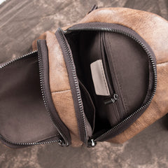 Brown Cool LEATHER MENS 8 inches Sling Bag One Shoulder Backpack Chest Bag For Men - iwalletsmen