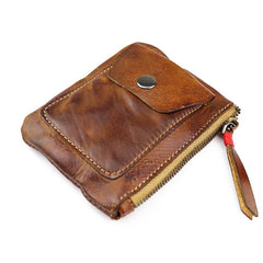 Vintage Brown Leather Men's Coin Wallet Black Small billfold Wallet For Men - iwalletsmen