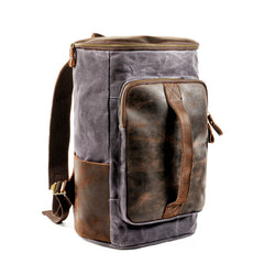 Cool Waxed Canvas Black Leather Mens 15.6‘’ Barrel Green Backpack Travel Backpack Hiking Backpack for Men - iwalletsmen