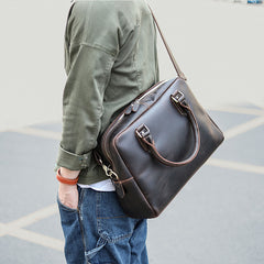 Cool Dark Brown Mens Leather Briefcase 14'' Work Handbag Ancient Brown Large Computer Briefcase For Men - iwalletsmen