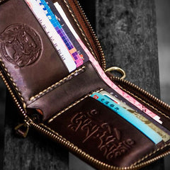 Handmade Leather Tooled Eagle Mens billfold Wallet Cool Leather Wallet Slim Wallet for Men