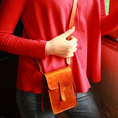 Handmade Vintage Leather Mens Small Messenger Bag Brown Cell Phone Shoulder Bag for Men - iwalletsmen
