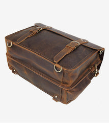 Cool Brown Leather Men's Large 16‘’ Briefcase Business Backpack Travel Handbag For Men - iwalletsmen