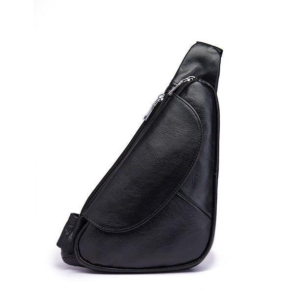 Cool Black Leather Mens Sling Bag Chest Bag One-Shoulder Backpack For Men - iwalletsmen