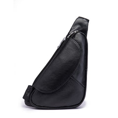 Cool Black Leather Mens Sling Bag Chest Bag One-Shoulder Backpack For Men - iwalletsmen