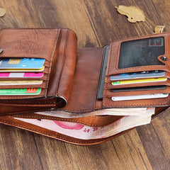 Handmade Mens Cool billfold Leather Wallet Men Small Zipper Wallets Bifold for Men - iwalletsmen