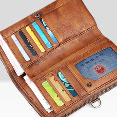 Handmade Leather Mens Cool Long Leather Wallet Bifold Clutch Wallet for Men