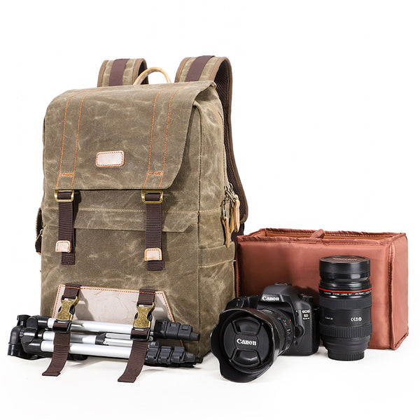 Green CANVAS WATERPROOF MENS 15'' CANON CAMERA BACKPACK LARGE NIKON CAMERA BAG DSLR CAMERA BAG FOR MEN - iwalletsmen
