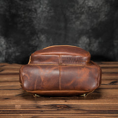 Cool Brown Leather Men's Sling Bag Chest Bag Vintage One Shoulder Backpack For Men - iwalletsmen