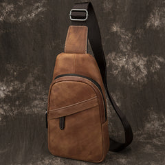 Blue Leather Mens Sling Bag Sling Backpack Brown Chest Bag Sling Shoulder Bag Sling Pack For Men - iwalletsmen