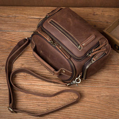 Vintage Dark Brown Leather Mens Camera Shoulder Bag Small Messenger Bag Courier Bag for Men - iwalletsmen