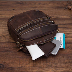 Coffee Leather Mens Small Messenger Bag Cool Mini Side Bag Belt Bag for men - iwalletsmen