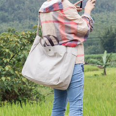 Canvas Leather Mens Womens Handbag Tote Bag White Shoulder Bag Tote Purse For Men - iwalletsmen