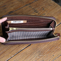 Vintage Brown Leather Mens Clutch Large Distressed Wallet Zipper Clutch Wristlet Wallet for Men - iwalletsmen