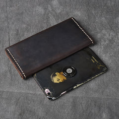 Dark Brown Leather Mens Long Wallet Bifold Brown Clutch Long Wallet For Men - iwalletsmen