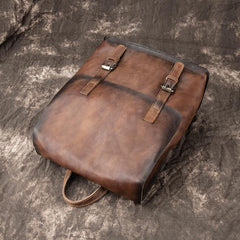 Fashion Brown LEATHER MEN'S College Backpack Travel Backpack Satchel School Backpack For Men - iwalletsmen