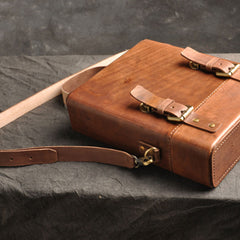 Handmade Vintage Coffee Leather Mens Messenger Bag Box Shoulder Bags for Men - iwalletsmen
