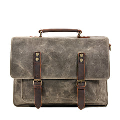 Waxed Canvas Leather Mens Green Casual 14‘’ Briefcase Handbag Messenger Bag Side Bag For Men - iwalletsmen