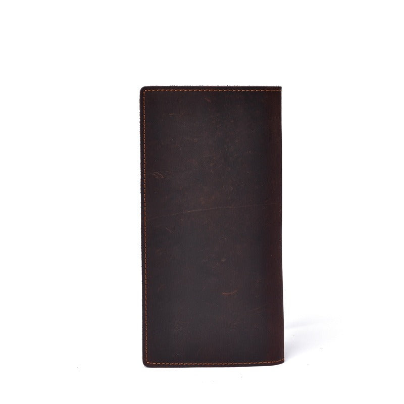 Brown Leather Men's Long Wallet Bifold Brown Slim Front Pocket Wallet –  iwalletsmen