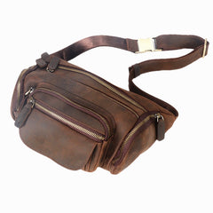Brown Leather Fanny Packs Bulky Waist Bags Mens Hip Packs Bum Bags for Men