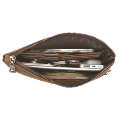 Brown Leather Mens Slim Clutch Wallet Wristlet Wallet Brown Zipper Wristlet Clutch for Men