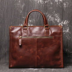 Brown Leather Mens 14 inches Laptop Briefcase Brown Work Handbag Business Bag For Men