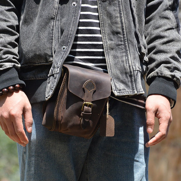 LEATHER MEN Belt Pouch Coffee Phone Belt Bag Waist BAG Small Side Bag FOR MEN