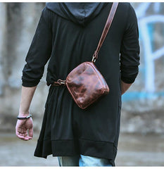 Black Leather Mens Casual Mini Phone Bags Messenger Bags Amber Postman Bag For Men - iwalletsmen