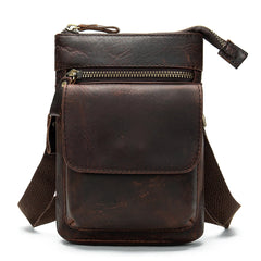 Cool Brown Leather Men's Belt Pouch Cell Phone Holster Small Belt Bag Mini Messenger Bag Side Bag For Men - iwalletsmen