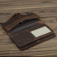 Coffee Leather Long Wallet for Men Trifold Long Wallet Leather Multi-Cards Wallet For Men - iwalletsmen