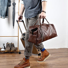 Black Leather Mens Casual Large Travel Bag Shoulder Weekender Bag Duffle Bag For Men - iwalletsmen