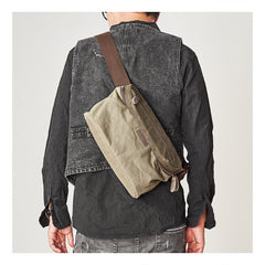 Cool Canvas Mens Messenger Bag Canvas Side Bag Chest Bag Saddle Canvas Courier Bag for Men - iwalletsmen