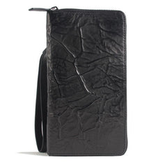 CASUAL BLACK LEATHER MEN'S Bifold Long Wallet Clutch Wallet BLACK Wristlet Wallets FOR MEN - iwalletsmen