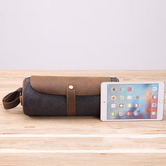 Gray Leather Mens Green Barrel Sling Bag Postman Bag Bucket Messenger Bag Side Bag For Men - iwalletsmen