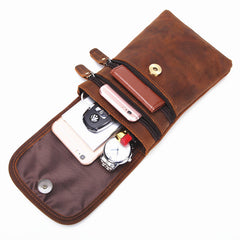 Cool Brown Leather Mens Mini Shoulder Bag Belt Pouch Belt Bags For Men - iwalletsmen