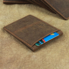 Cool Dark Brown Leather Mens Small Bifold Wallet billfold Wallet License Wallet for Men - iwalletsmen