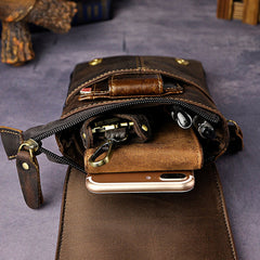 Mens Leather Small Side Bag COURIER BAGs Waist Pouch Holster Belt Case Belt Pouch for Men - iwalletsmen