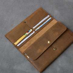 Brown Leather Mens Long Wallet Long Bifold Card Wallet For Men - iwalletsmen