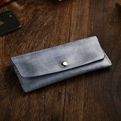 Handmade Mens Leather Blue Envelope Bag Long Wallet Phone Bag Green Clutch for Men - iwalletsmen