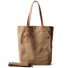Khaki Vintage Canvas Men Womens Large Tote Bag Green Canvas Shoulder Tote Bag Shopper Tote For Men - iwalletsmen