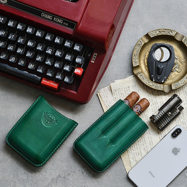 Cool Green Leather Mens 3pcs Cigar Case Cool Custom Leather Cigar Case for Men - iwalletsmen