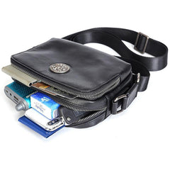 BADASS Black LEATHER MENS Small Ipad Courier Bag SIDE BAG Casual MESSENGER BAG FOR MEN - iwalletsmen